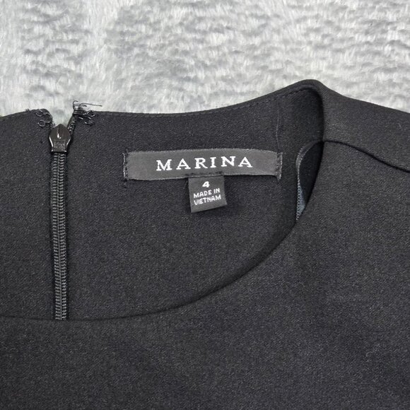 Marina Black Ruffle Sleeve Sheath Dress Size 4 NWT Cocktail Party Wedding Work - Picture 4 of 14